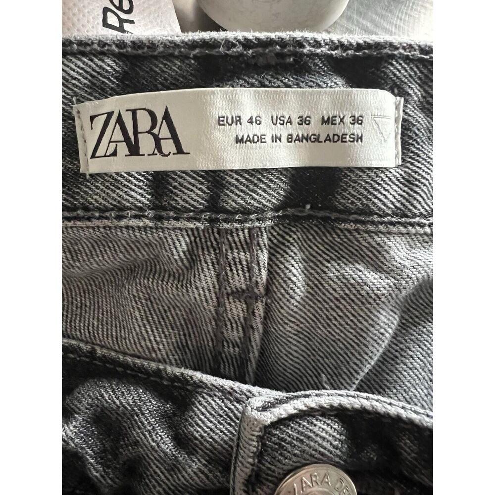 Zara Black Acid Waged Straight Leg Ankle Jeans Size 36 - Picture 3 of 3